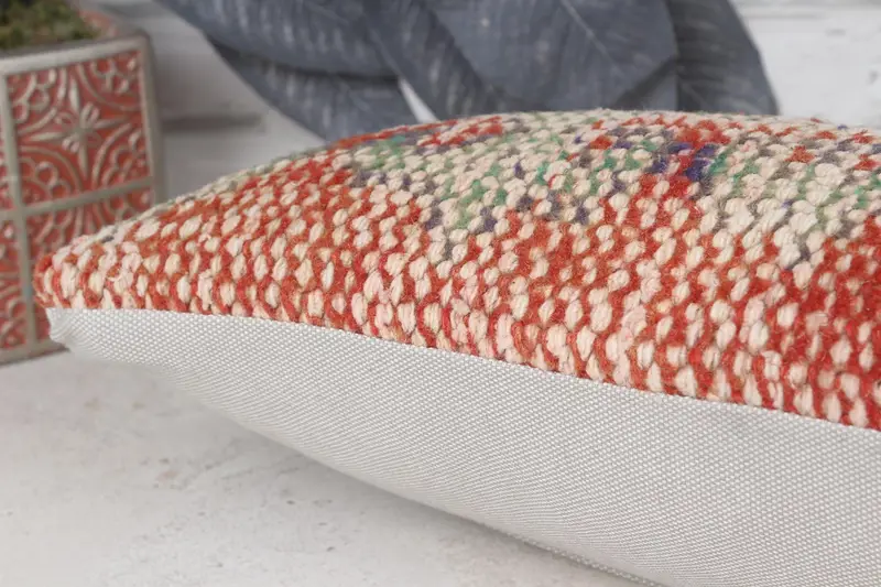 Vintage Pillow, Chair Cushion Case, Turkish Kilim Pillow, 8x16 Red Cushion, Gift Pillow, Anatolian Pillow Cover, Cushion Case, Bolster Cushion - 7