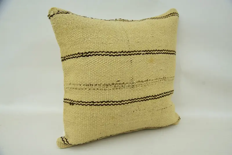 16x16 Beige Cushion, Ethnical Kilim Rug Pillow, Turkish Bench Cushion Cover, Cushion Cover, Vintage Pillow, Kilim Pillow, Couch Cushion Cover - 2