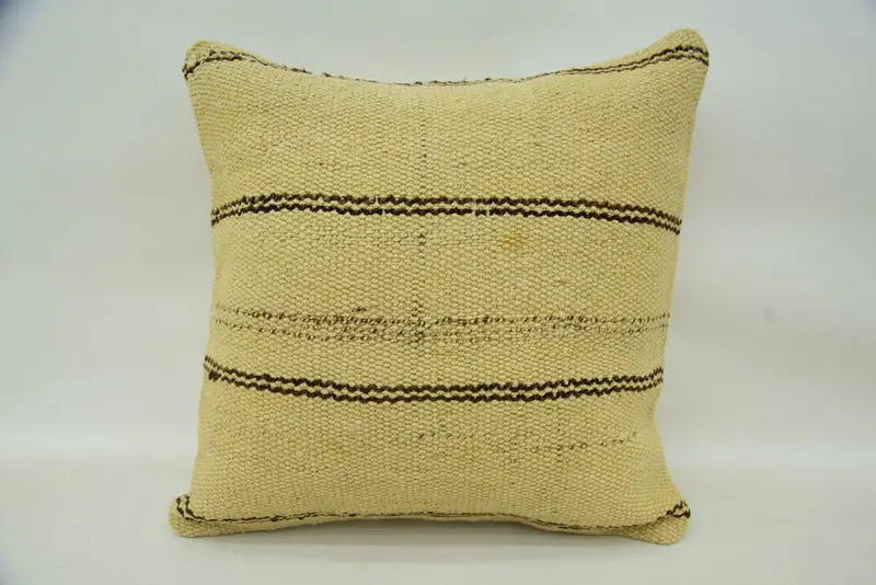 16x16 Beige Cushion, Ethnical Kilim Rug Pillow, Turkish Bench Cushion Cover, Cushion Cover, Vintage Pillow, Kilim Pillow, Couch Cushion Cover - 4
