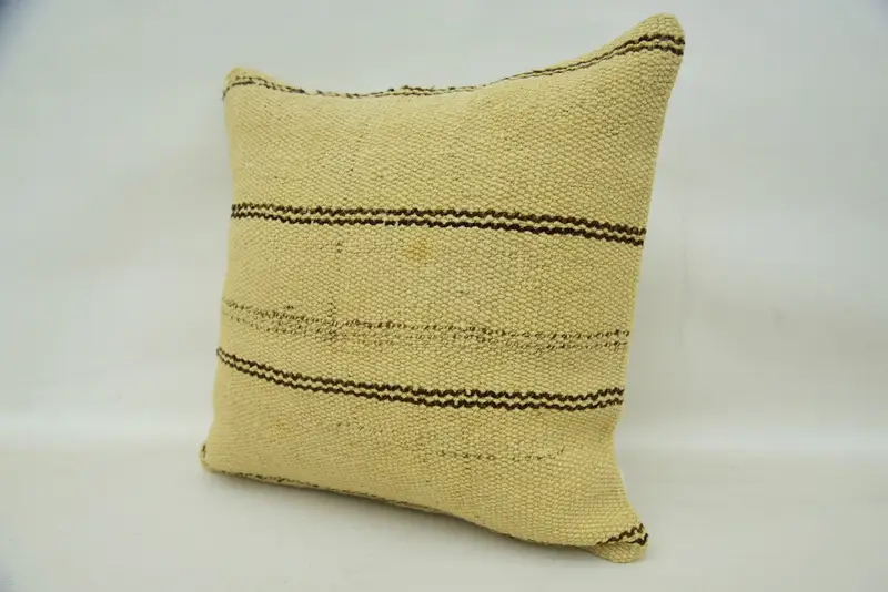 16x16 Beige Cushion, Ethnical Kilim Rug Pillow, Turkish Bench Cushion Cover, Cushion Cover, Vintage Pillow, Kilim Pillow, Couch Cushion Cover - 3