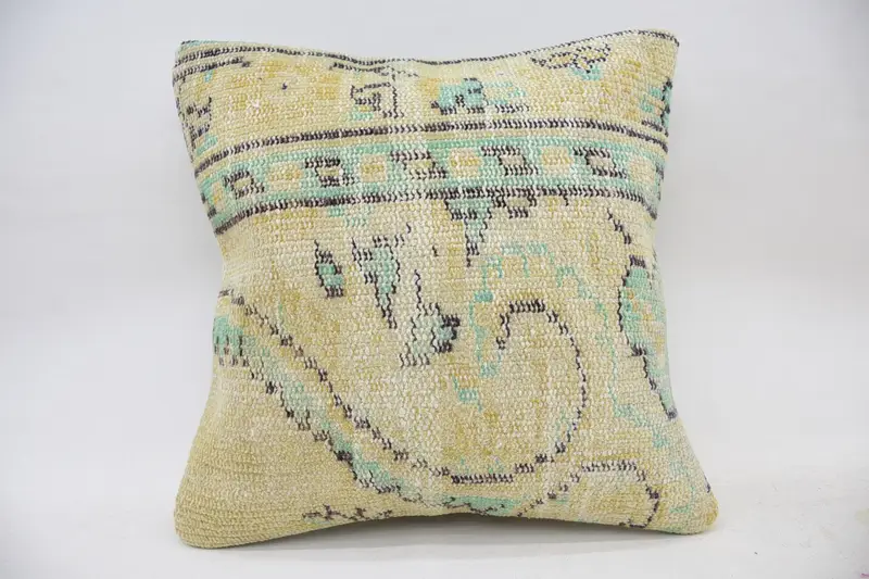 Cushion, 18x18 Yellow Pillow, Interior Designer Pillow, Designer Throw Pillow Cover, Vintage Pillow, Handmade Kilim Cushion - 4