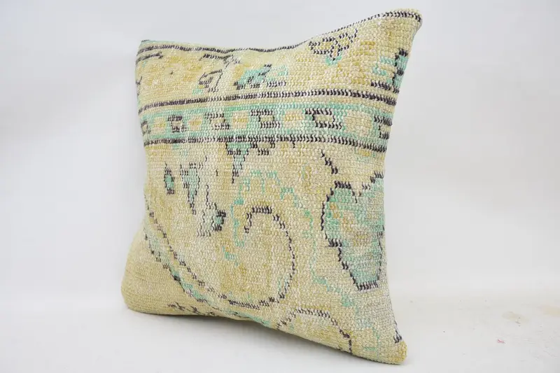 Cushion, 18x18 Yellow Pillow, Interior Designer Pillow, Designer Throw Pillow Cover, Vintage Pillow, Handmade Kilim Cushion - 3