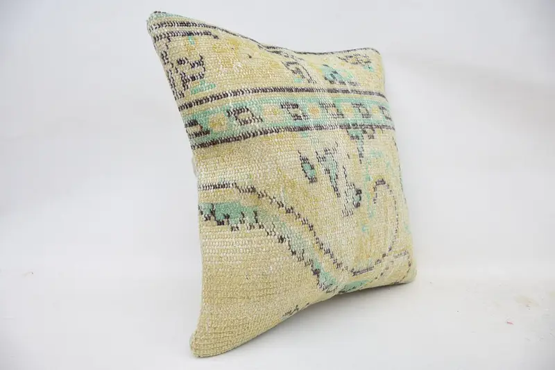 Cushion, 18x18 Yellow Pillow, Interior Designer Pillow, Designer Throw Pillow Cover, Vintage Pillow, Handmade Kilim Cushion - 2
