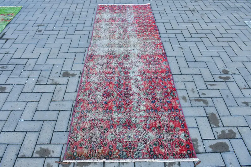 Türk Halısı, Yolluk 3x8.5 ft Halı, Oushak Kırmızı Çiçekli Halı - 1