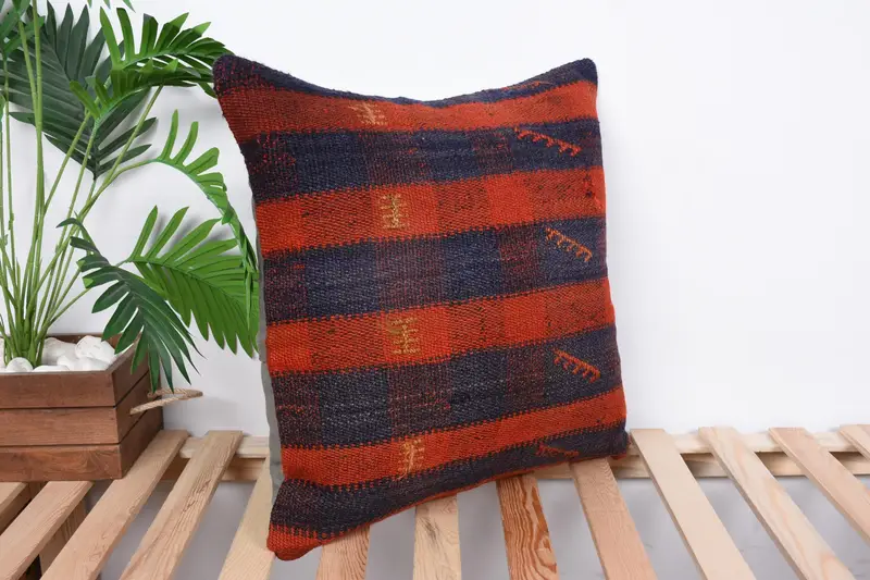 Office Chair Cushion, Gift Pillow, Yoga Pillow Cover, Kilim Cushion Sham, Neutral Pillow Case, Pillow Cover, Kilim Pillow, 20x20 Orange Cushion Case - 4