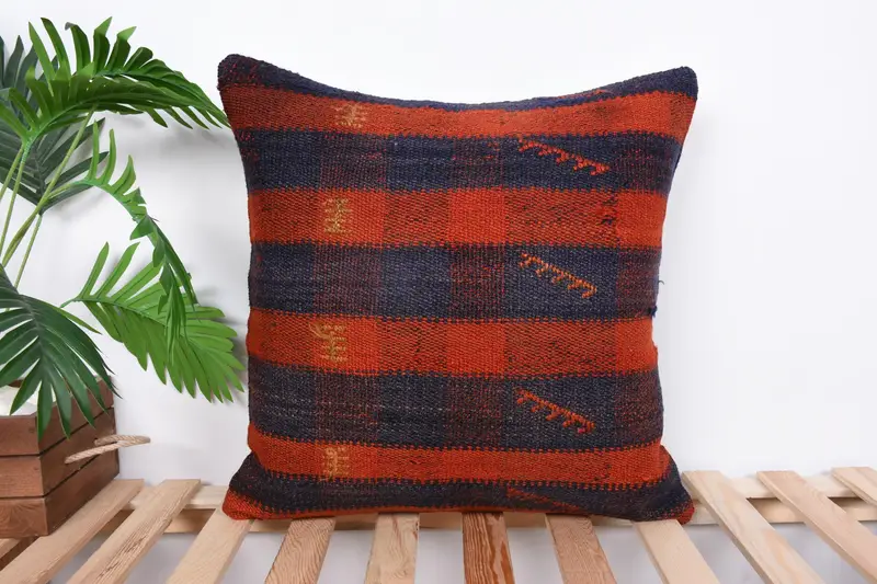 Office Chair Cushion, Gift Pillow, Yoga Pillow Cover, Kilim Cushion Sham, Neutral Pillow Case, Pillow Cover, Kilim Pillow, 20x20 Orange Cushion Case - 1