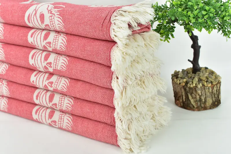 70x36 Cotton Skull Patterned Towel, Bridal Gifts, Peshtemal Towel, Wedding Favors, Embroidered Towel, Cancun Bachelorette Party Gift Ideas - 5