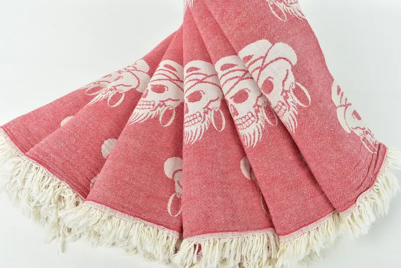 70x36 Cotton Skull Patterned Towel, Bridal Gifts, Peshtemal Towel, Wedding Favors, Embroidered Towel, Cancun Bachelorette Party Gift Ideas - 6