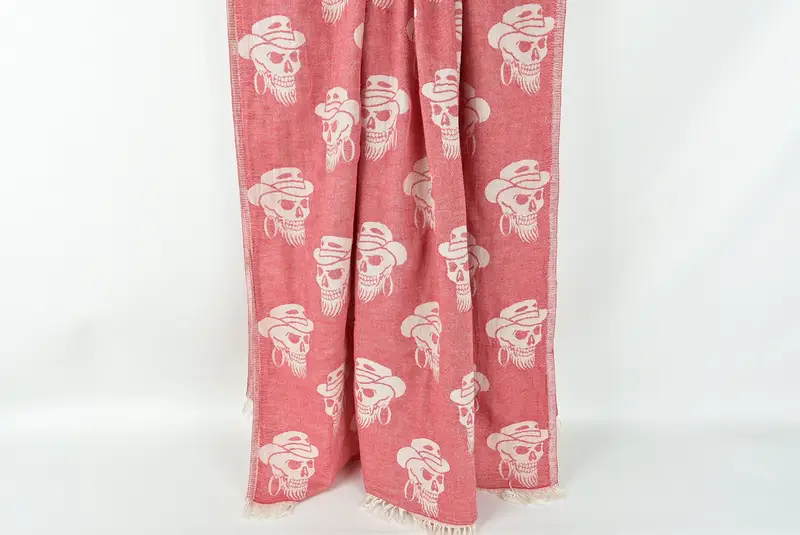 70x36 Cotton Skull Patterned Towel, Bridal Gifts, Peshtemal Towel, Wedding Favors, Embroidered Towel, Cancun Bachelorette Party Gift Ideas - 2