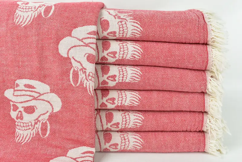 70x36 Cotton Skull Patterned Towel, Bridal Gifts, Peshtemal Towel, Wedding Favors, Embroidered Towel, Cancun Bachelorette Party Gift Ideas - 3