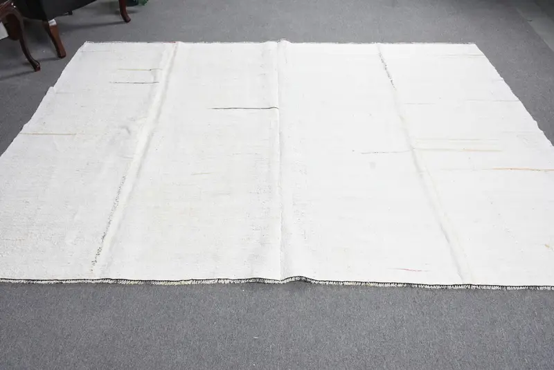 Alfombra de 9x6,5 pies, alfombra grande turca vintage, alfombra de lana Kilim blanca - 1