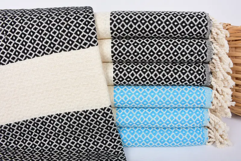 Beach Towel Turkish Cotton Turquoise Diamond, 70x38 Inches