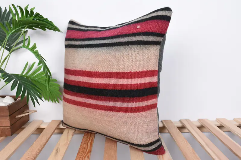 Meditation Pillow Sham, Turkish Kilim Pillow, Cushion Cover, 20x20 Beige Cushion, Kilim Cushion Sham, Antique Pillows, Outdoor Pillow - 5