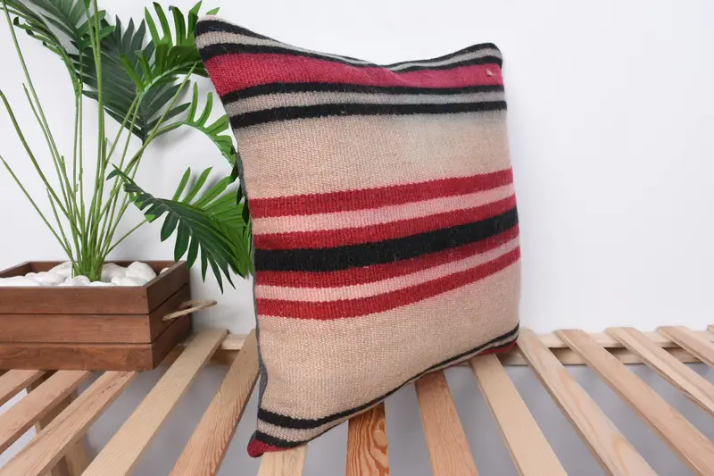 Meditation Pillow Sham, Turkish Kilim Pillow, Cushion Cover, 20x20 Beige Cushion, Kilim Cushion Sham, Antique Pillows, Outdoor Pillow - 4