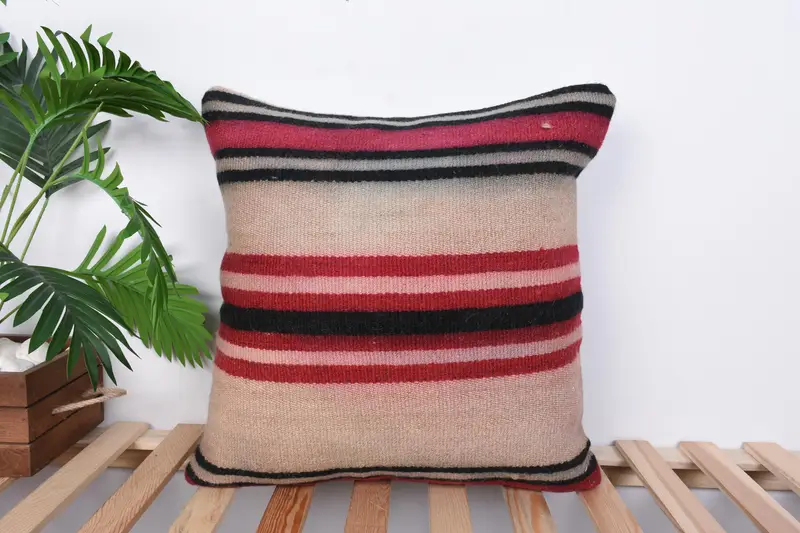Meditation Pillow Sham, Turkish Kilim Pillow, Cushion Cover, 20x20 Beige Cushion, Kilim Cushion Sham, Antique Pillows, Outdoor Pillow - 1