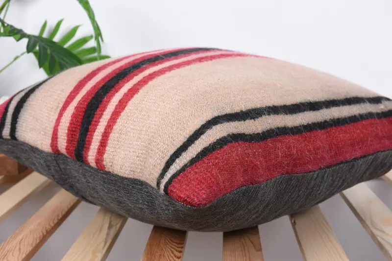 Meditation Pillow Sham, Turkish Kilim Pillow, Cushion Cover, 20x20 Beige Cushion, Kilim Cushion Sham, Antique Pillows, Outdoor Pillow - 6
