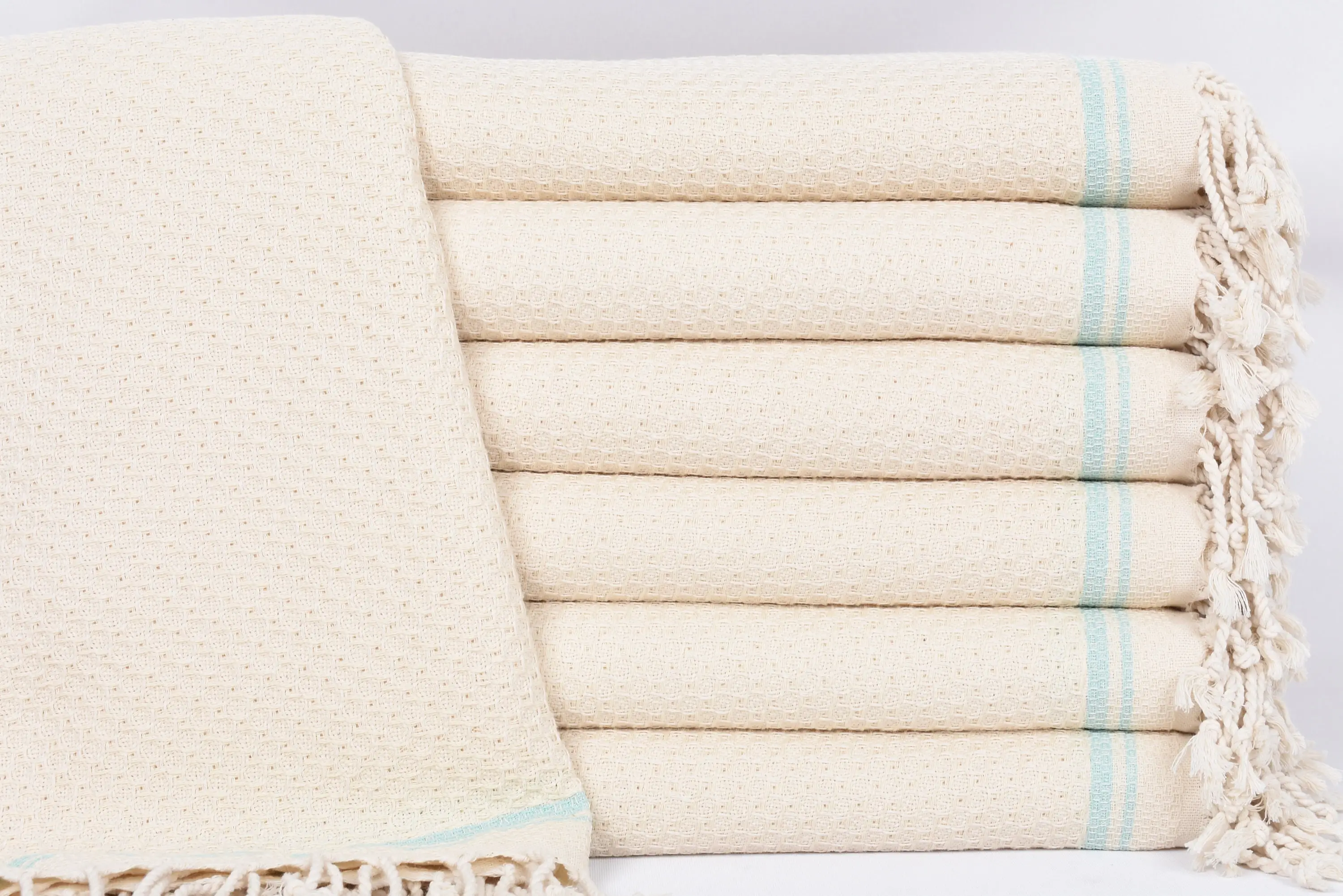 Personalized Mint Striped Turkish Bath Towel, Organic Cotton, 67x36 Inches - 1