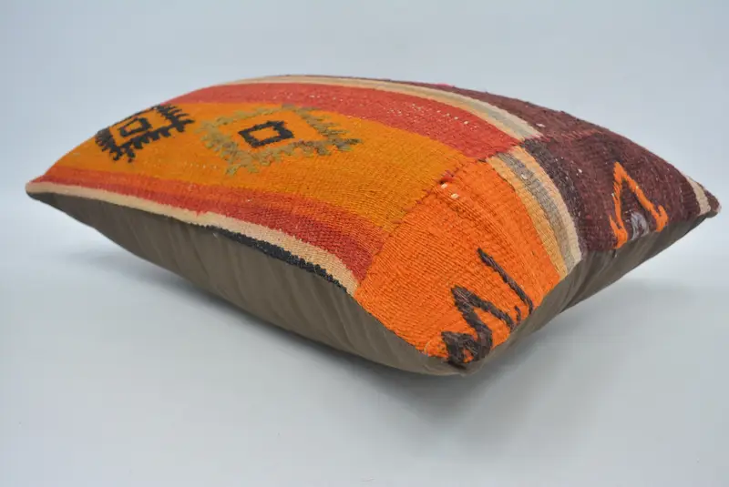 Vintage Kilim Pillow, Turkish Pillow, Aztec Cushion Case, Pillow for Couch, Pillow Case, Neutral Cushion, 16x24 Orange Cushion Case - 6