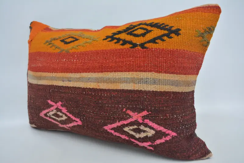 Vintage Kilim Pillow, Turkish Pillow, Aztec Cushion Case, Pillow for Couch, Pillow Case, Neutral Cushion, 16x24 Orange Cushion Case - 4