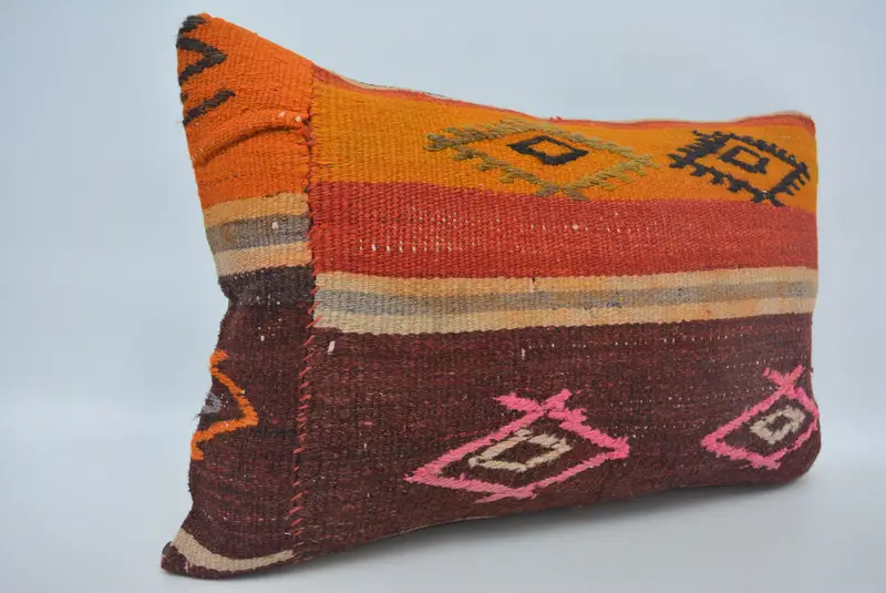 Vintage Kilim Pillow, Turkish Pillow, Aztec Cushion Case, Pillow for Couch, Pillow Case, Neutral Cushion, 16x24 Orange Cushion Case - 3