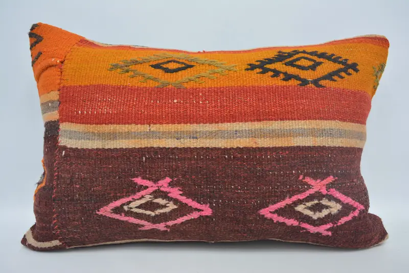 Vintage Kilim Pillow, Turkish Pillow, Aztec Cushion Case, Pillow for Couch, Pillow Case, Neutral Cushion, 16x24 Orange Cushion Case - 1