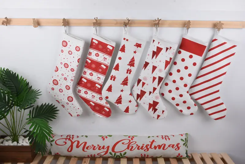 Patrón de adornos navideños festivos, calcetín navideño de 8 pulgadas de ancho