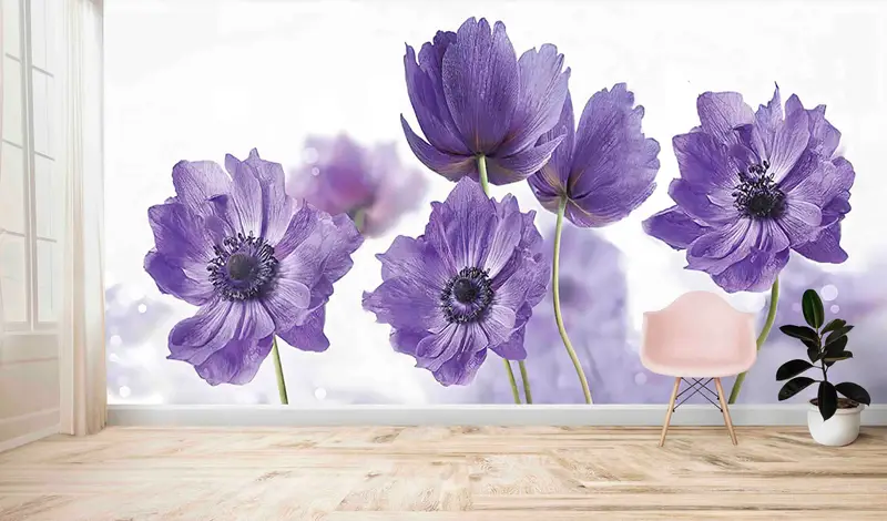 Modern Mekanlar İçin Zarif Mor Soyut Çiçek Baskılı Duvar Kağıdı