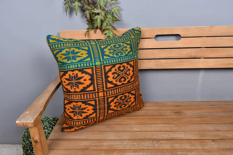 Handmade Pillow Cover, Cushion, Vintage Kilim Pillow, Kilim Pillow Cover, 20x20 Orange Pillow Cover, Luxury Pillow Sham, Pillow for Sofa - 1
