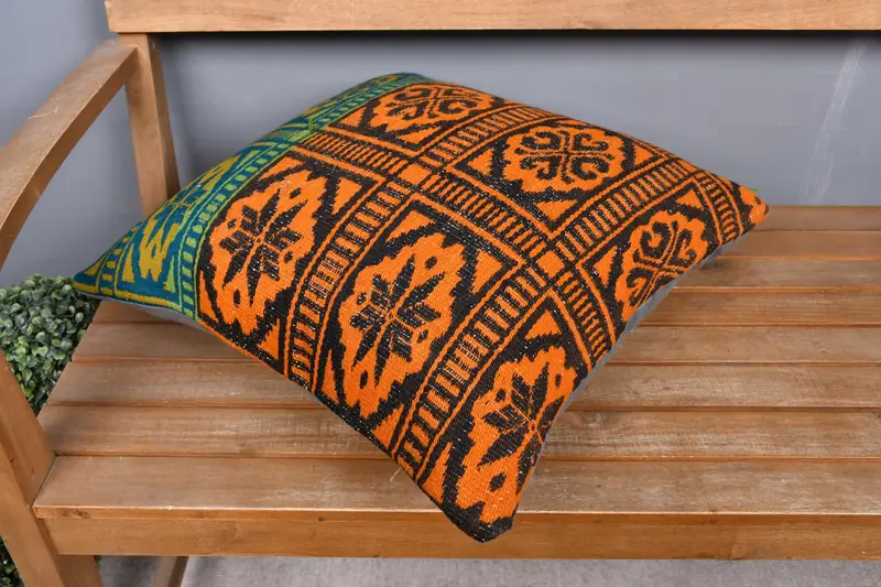 Handmade Pillow Cover, Cushion, Vintage Kilim Pillow, Kilim Pillow Cover, 20x20 Orange Pillow Cover, Luxury Pillow Sham, Pillow for Sofa - 2