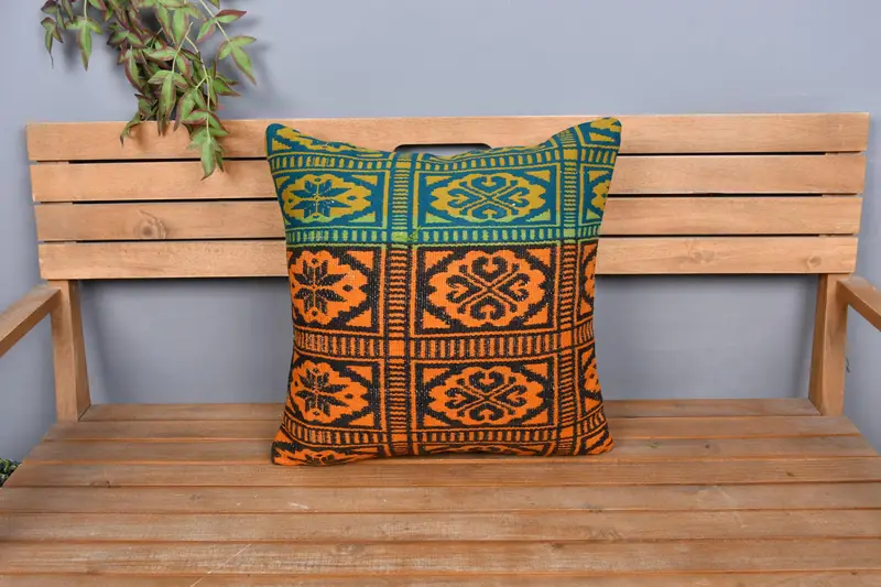 Handmade Pillow Cover, Cushion, Vintage Kilim Pillow, Kilim Pillow Cover, 20x20 Orange Pillow Cover, Luxury Pillow Sham, Pillow for Sofa - 6