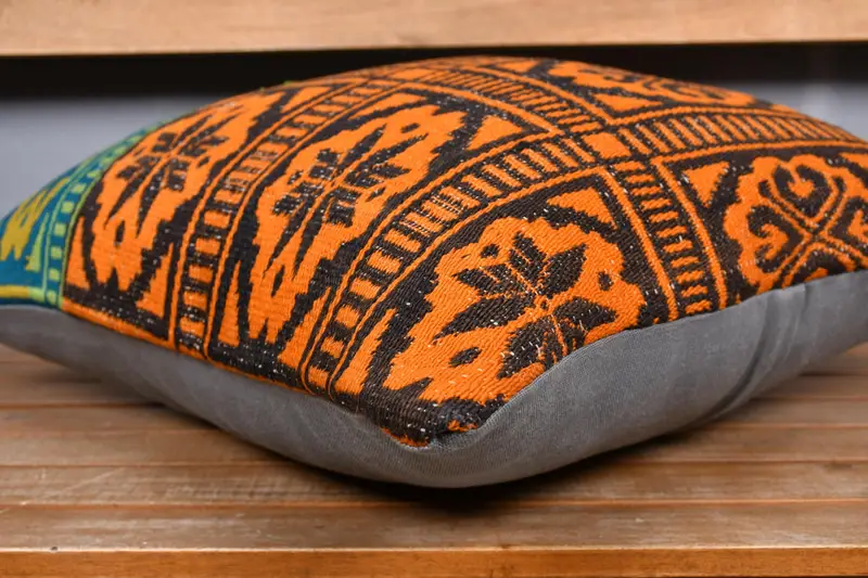 Handmade Pillow Cover, Cushion, Vintage Kilim Pillow, Kilim Pillow Cover, 20x20 Orange Pillow Cover, Luxury Pillow Sham, Pillow for Sofa - 3