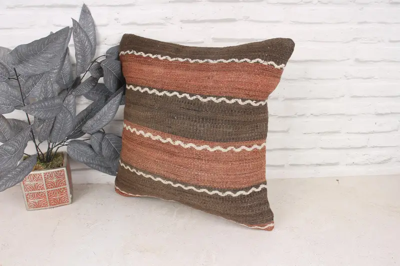 18x18 Brown Pillow Sham, Cushion Cover, Vintage Kilim Pillow, Kilim Pillow, Decorative Throw Pillow Case, Throw Kilim Pillow, Accent Pillow Sham - 4