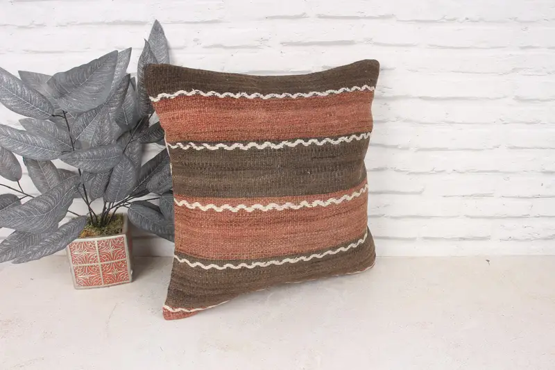 18x18 Brown Pillow Sham, Cushion Cover, Vintage Kilim Pillow, Kilim Pillow, Decorative Throw Pillow Case, Throw Kilim Pillow, Accent Pillow Sham - 3