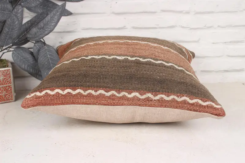 18x18 Brown Pillow Sham, Cushion Cover, Vintage Kilim Pillow, Kilim Pillow, Decorative Throw Pillow Case, Throw Kilim Pillow, Accent Pillow Sham - 5