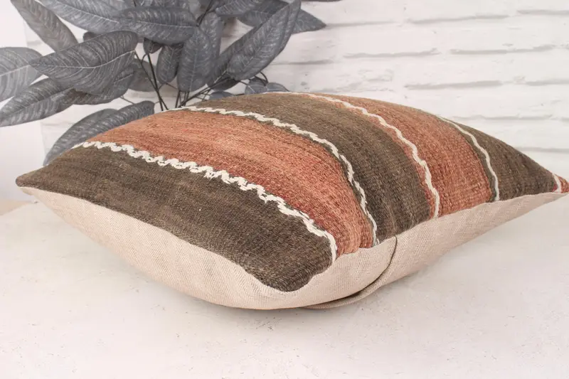 18x18 Brown Pillow Sham, Cushion Cover, Vintage Kilim Pillow, Kilim Pillow, Decorative Throw Pillow Case, Throw Kilim Pillow, Accent Pillow Sham - 6