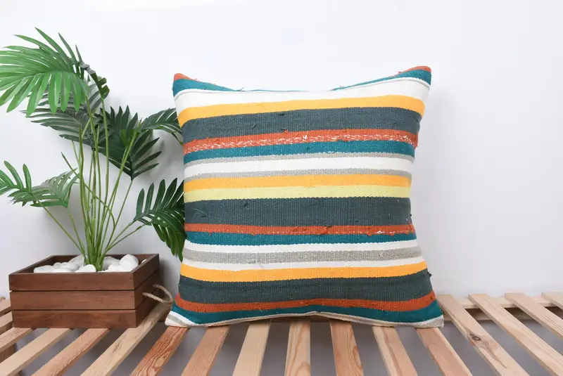 Pillow Cover, Gift Pillow, 24x24 Green Cushion Case, Lounge Throw Pillow Case, Handmade Kilim Cushion, Vintage Kilim Throw Pillow - 1