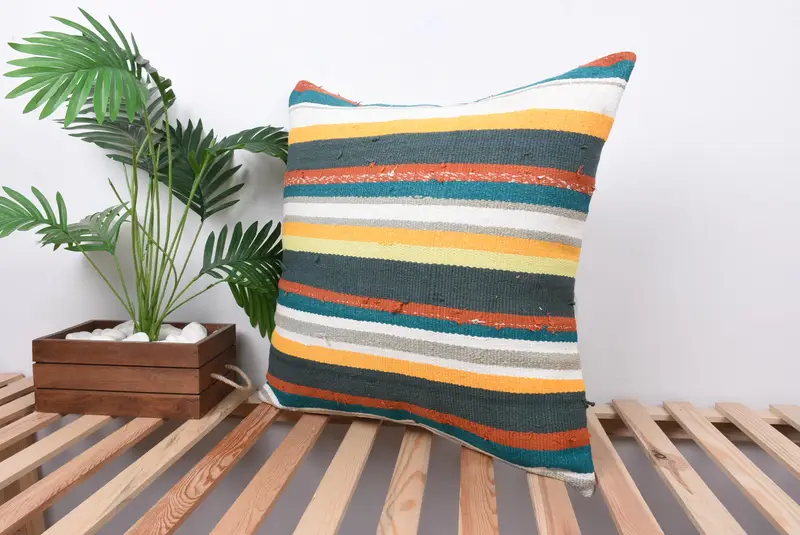 Pillow Cover, Gift Pillow, 24x24 Green Cushion Case, Lounge Throw Pillow Case, Handmade Kilim Cushion, Vintage Kilim Throw Pillow - 5