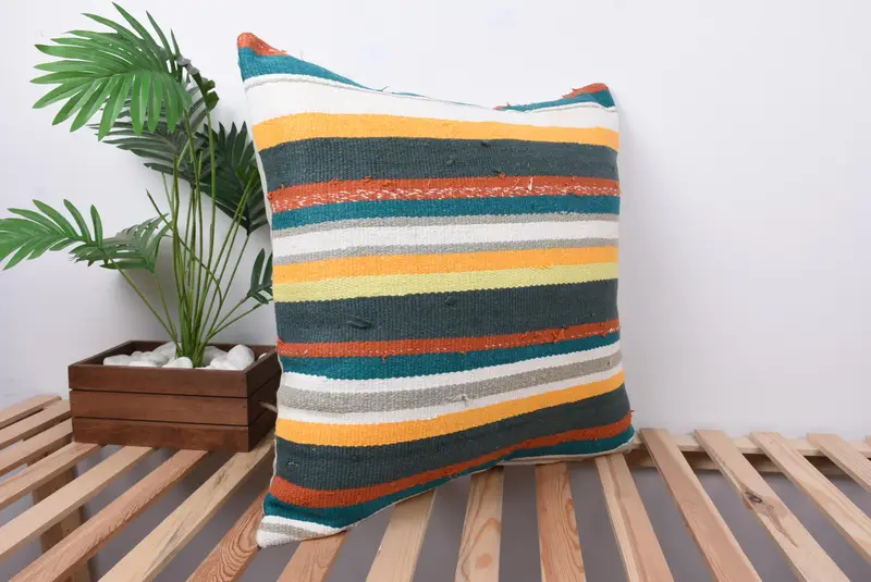 Pillow Cover, Gift Pillow, 24x24 Green Cushion Case, Lounge Throw Pillow Case, Handmade Kilim Cushion, Vintage Kilim Throw Pillow - 4