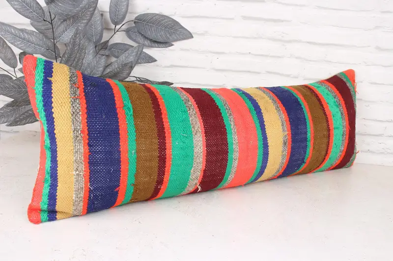 Pillow Sham, Boho Pillow Sham Cover, 12x36 Green Cushion Cover, Vintage Kilim Pillow, One Of A Kind Cushion, Handmade Kilim Cushion - 3