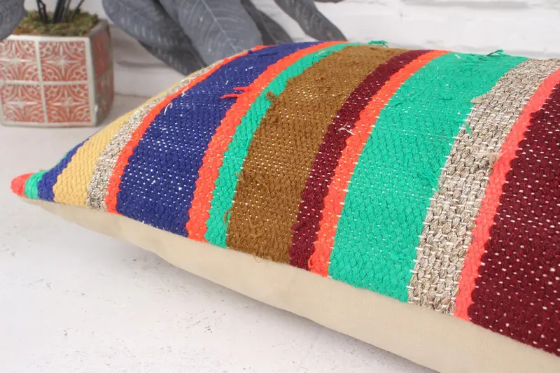 Pillow Sham, Boho Pillow Sham Cover, 12x36 Green Cushion Cover, Vintage Kilim Pillow, One Of A Kind Cushion, Handmade Kilim Cushion - 7