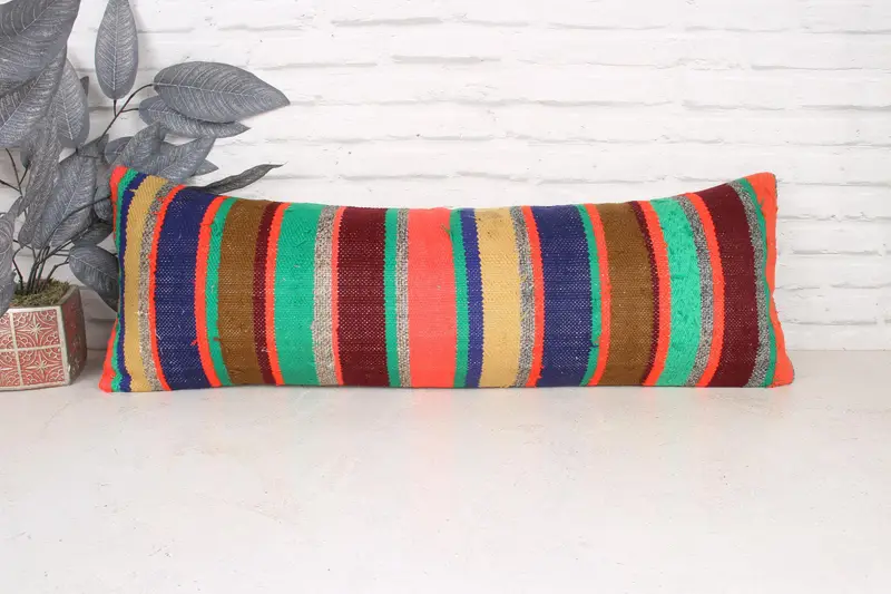 Pillow Sham, Boho Pillow Sham Cover, 12x36 Green Cushion Cover, Vintage Kilim Pillow, One Of A Kind Cushion, Handmade Kilim Cushion - 1