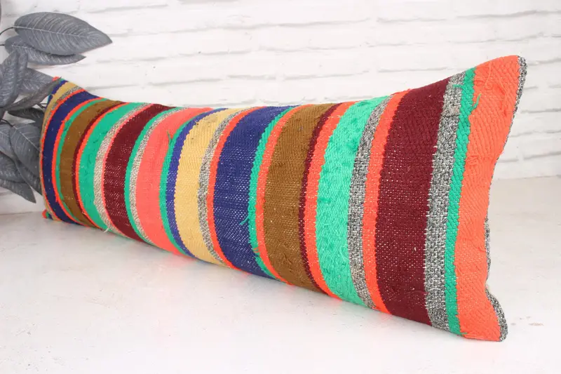 Pillow Sham, Boho Pillow Sham Cover, 12x36 Green Cushion Cover, Vintage Kilim Pillow, One Of A Kind Cushion, Handmade Kilim Cushion - 4