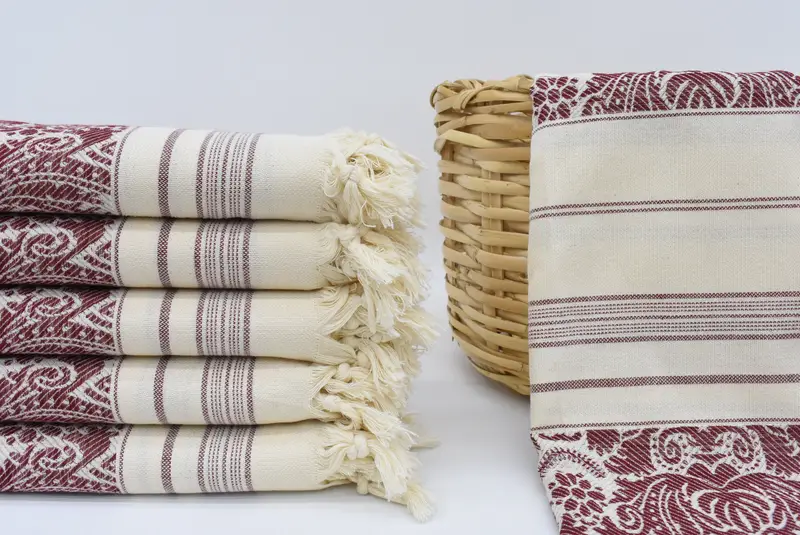 Burgundy Scorpion Design Turkish Beach Towel, Organic Cotton, 70x40 Inches