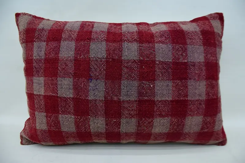 Turkish Kilim Pillow, Pillow for Couch, Cushion Case, 16x24 Red Pillow Case, Anatolian Cushion Case, Meditation Pillow Case, Handmade Kilim Cushion - 1
