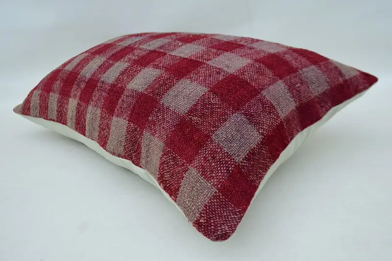 Turkish Kilim Pillow, Pillow for Couch, Cushion Case, 16x24 Red Pillow Case, Anatolian Cushion Case, Meditation Pillow Case, Handmade Kilim Cushion - 6