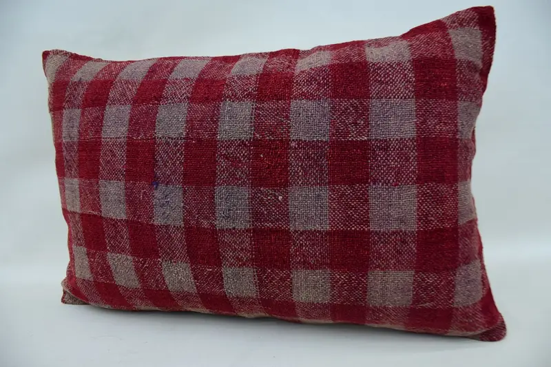 Turkish Kilim Pillow, Pillow for Couch, Cushion Case, 16x24 Red Pillow Case, Anatolian Cushion Case, Meditation Pillow Case, Handmade Kilim Cushion - 3
