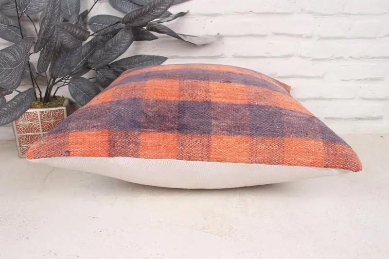 Cushion Case, Kilim Cushion Sham, 18x18 Orange Cushion, Gift Pillow, Vintage Kilim Pillow, Decorative Pillow, Pattern Throw Pillow Cover - 5