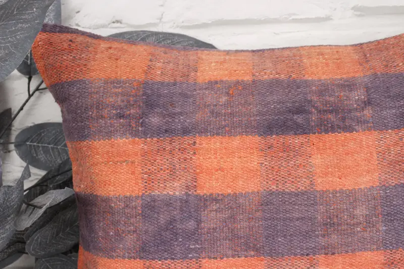 Cushion Case, Kilim Cushion Sham, 18x18 Orange Cushion, Gift Pillow, Vintage Kilim Pillow, Decorative Pillow, Pattern Throw Pillow Cover - 2