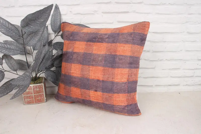 Cushion Case, Kilim Cushion Sham, 18x18 Orange Cushion, Gift Pillow, Vintage Kilim Pillow, Decorative Pillow, Pattern Throw Pillow Cover - 4