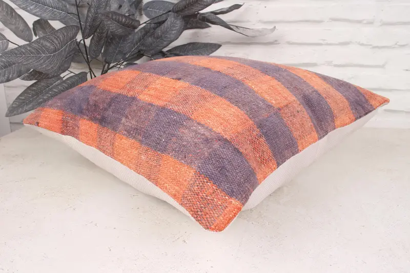 Cushion Case, Kilim Cushion Sham, 18x18 Orange Cushion, Gift Pillow, Vintage Kilim Pillow, Decorative Pillow, Pattern Throw Pillow Cover - 6